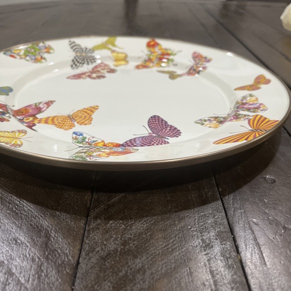 Mackenzie Childs Enamel‎ on Metal Butterfly Garden White Charger Plate 12" Rare - Picture 4 of 6